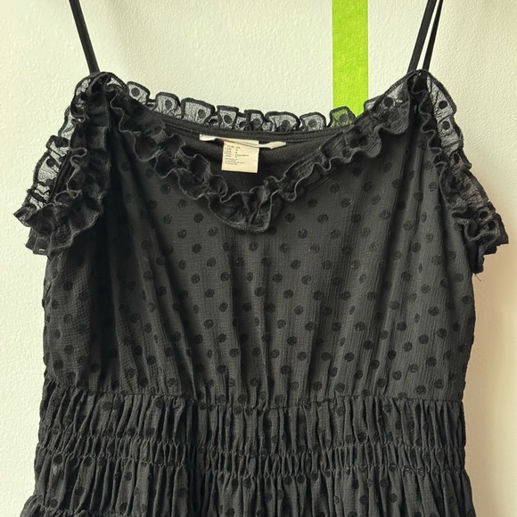 H&M Tiered Semi-Sheer Black Polka Dot Midi Dress - Picture 5 of 5